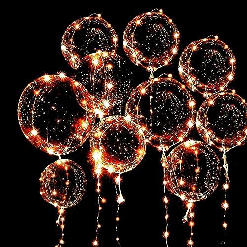 LED Light Up Bobo Baloons 10 Packs, 20 Inches Clear Helium Transparent Balloons 15 pcs, Glow in The Dark Ballons for Christmas Wedding Birthday Valentines Day Halloween Party Decoration - Glow-Paradise