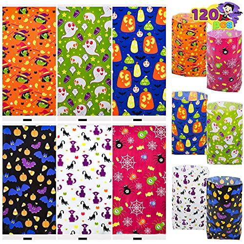JOYIN 120 PCS Halloween Plastic Treat Bags, Halloween Trick-or-Treat Candy Bags, Goodie Gift Bags for Halloween Party Favors Party Supplies - Glow-Paradise