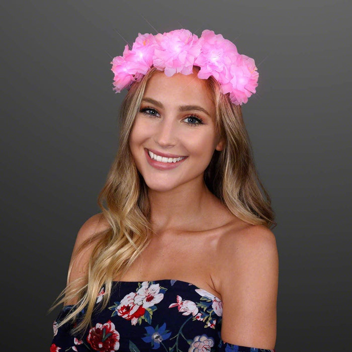 LED Light Up Flowers Halo Headband (Pink Color, 1 Quantity Per Pack) - Glow-Paradise