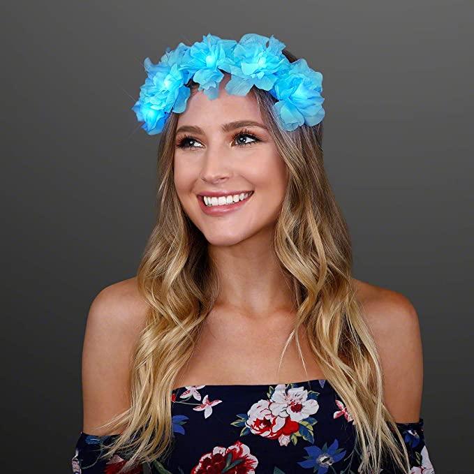 LED Light Up Flowers Halo Headband (Blue Color, 1 Quantity Per Pack) - Glow-Paradise