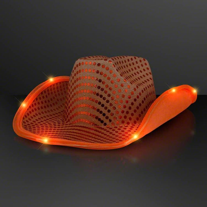 LED Flashing Cowboy Hat With Sequins (Orange Color, 1 Quantity Per Pack) - Glow-Paradise