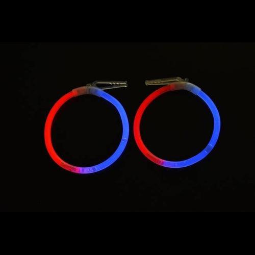 Glow In The Dark Hoop Earrings Bi-Color - Blue Red (50 Pairs Per Pack) - Glow-Paradise