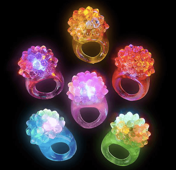 LED Flashing Jelly Bumpy Rings (Assorted Colors, 12 Rings Per Pack) - Glow-Paradise