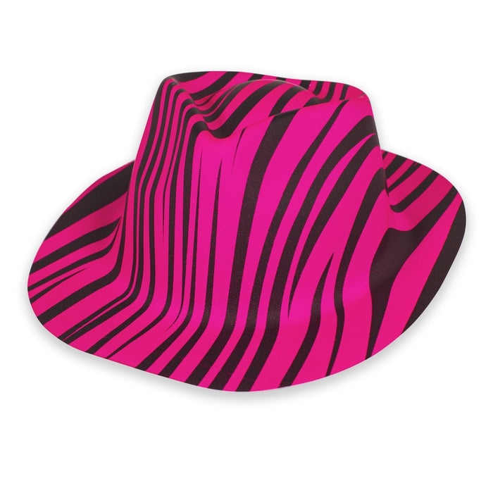 Neon Animal Print Striped Fedora Hats (Pink Color, 1 Quantity Per Pack) - Glow-Paradise