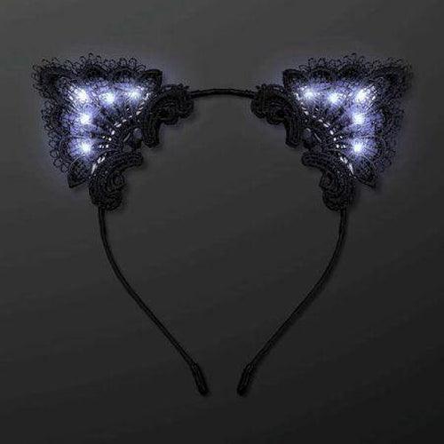 LED Black Lace Cat Animal Ears Headband (1 Quantity Per Pack) - Glow-Paradise