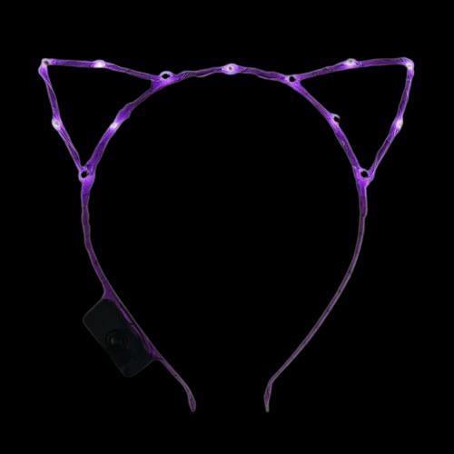 LED Light Up Kitty Cat Ear Headband (Purple Color, 1 Quantity Per Pack) - Glow-Paradise