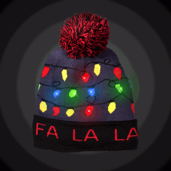 LED Light Up Fa La La Knit Beanie (1 Quantity Per Pack) - Glow-Paradise