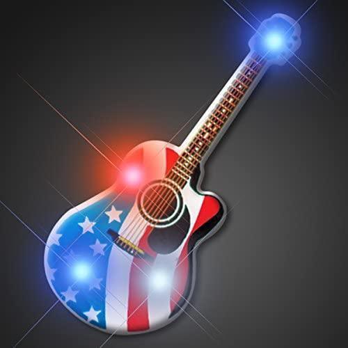 USA Guitar Flashing Body Light Lapel Pins (1 Per Pack) - Glow-Paradise