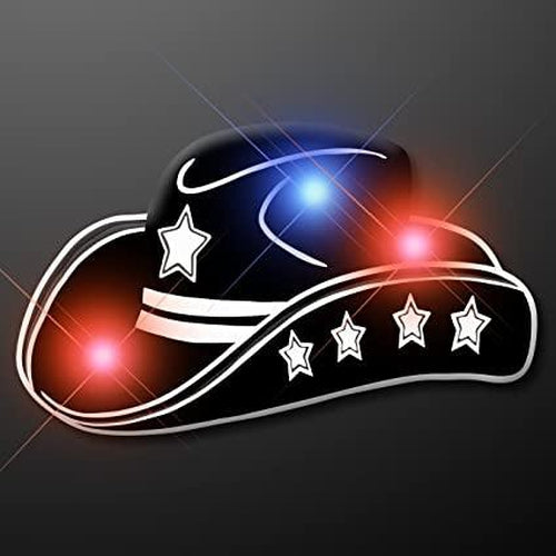 Black Cowboy Hat Flashing Body Light Lapel Pins (1 Per Pack) - Glow-Paradise