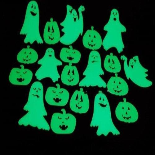 Glow in the Dark Halloween Ghosts and Jack O Lantern Pumpkins (20 Stickers Per Pack) - Glow-Paradise