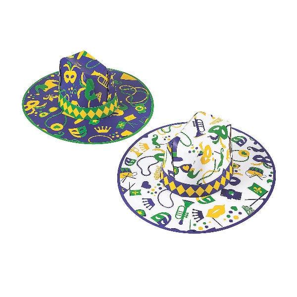 Mardi Gras Cardstock Cowboy Hats (12 Quantity Per Pack) - Glow-Paradise