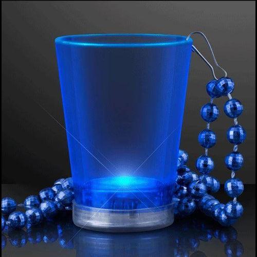 LED Light Up 2 Oz Beaded Shot Glass Necklaces (Blue Color, 1 Quantity Per Pack) - Glow-Paradise