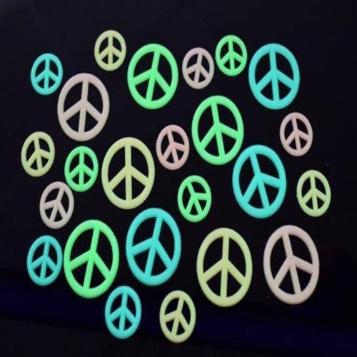 Glow in the Dark Multicolor Peace Signs (24 Stickers Per Pack) - Glow-Paradise