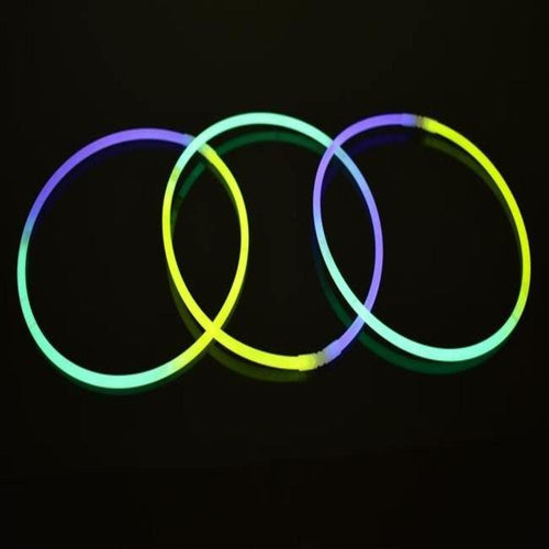 22 Inch Premium Jumbo Glow Necklaces Tricolor (Purple/Green/Yellow, 50 Count Per Pack) - Glow-Paradise