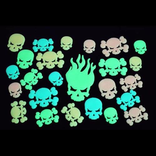 Glow in the Dark Multicolor Skulls Stickers (24 Stickers Per Pack) - Glow-Paradise