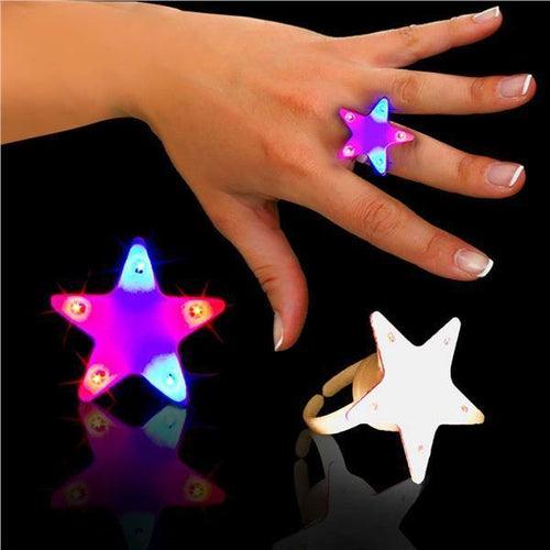 LED Light Up Chasing Star Rings (12 Rings Per Pack) - Glow-Paradise