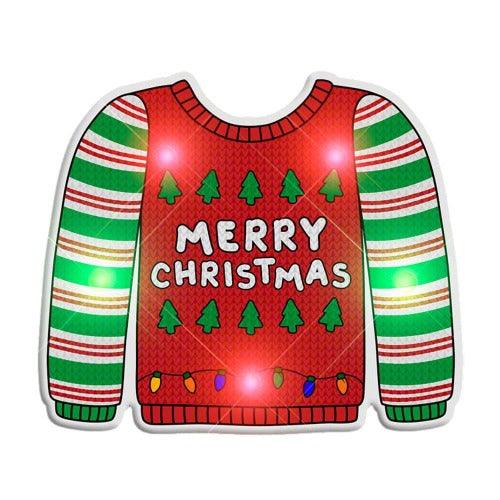 Light Up Christmas Sweater Stripes Body Light Pin (1 Per Pack) - Glow-Paradise