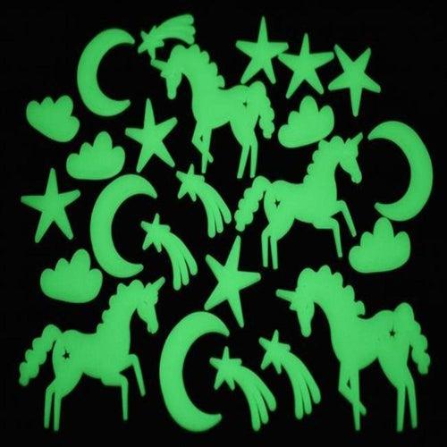 Glow in The Dark Unicorn Set (24 Stickers Per Pack) - Glow-Paradise
