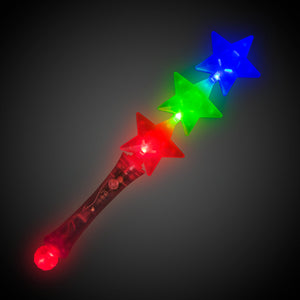 LED Light Up Triple Star Wand - Multi Color - Glow-Paradise