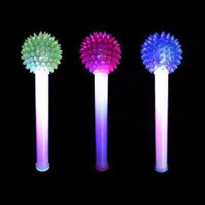 LED Light Up 9 Inch Spike Ball Wand - Assorted Colors (12pcs per pack) - Glow-Paradise