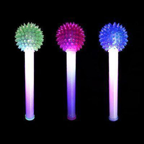 LED Light Up 9 Inch Spike Ball Wand - Assorted Colors (12pcs per pack) - Glow-Paradise