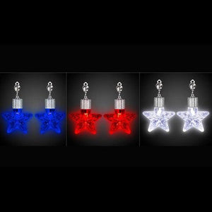 LED Light Up Star Shape Clip-On Earrings-Patriotic Theme - Red Blue White (3 Pairs Per Pack) - Glow-Paradise