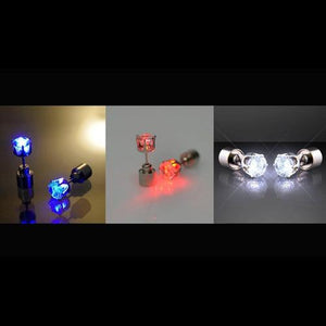 LED Light Up Diamond Shape Stud Earrings - Patriotic Theme - Red Blue White (3 Pairs Per Pack) - Glow-Paradise