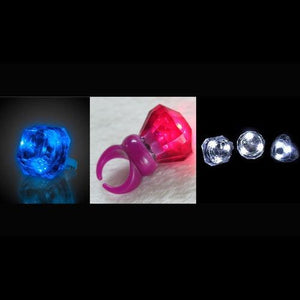 LED Light-Up Flashing Supersized Diamond Ring - Patriotic Theme- Red White Blue (3 Pairs Per Pack) - Glow-Paradise