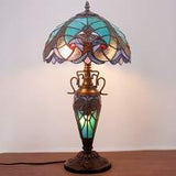 WERFACTORY Tiffany Style Table Lamp Green Stained Glass Liaison Lamp 12X12X22 Inches Mother-Daughter Vase Desk Reading Light Decor Bedroom Living Room Home Office (LED Bulb Included) S160G Series - Glow-Paradise