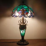WERFACTORY Tiffany Style Table Lamp Green Stained Glass Liaison Lamp 12X12X22 Inches Mother-Daughter Vase Desk Reading Light Decor Bedroom Living Room Home Office (LED Bulb Included) S160G Series - Glow-Paradise