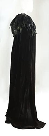 JEGERMIG Adult Dark Cloak Halloween Role Play Knight Cape Feather Cape Black - Glow-Paradise