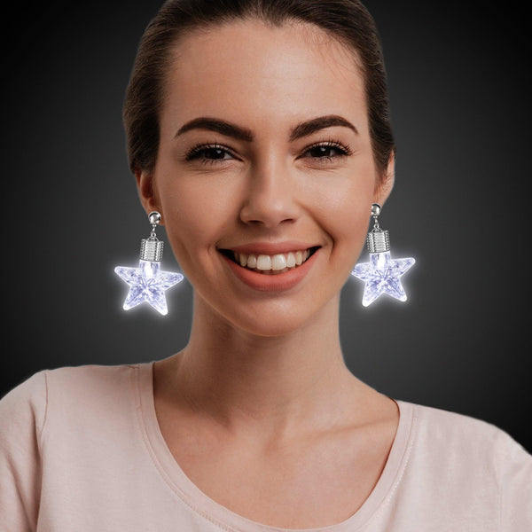 LED Light Up Star Shape Clip-On Earrings (White Color, 1 Pair Per Pack) - Glow-Paradise