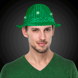 LED Light Up Flashing Fedora Hat with Sequins (Green Color, 1 Quantity Per Pack) - Glow-Paradise