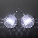 Light Up Groovy Disco Mirror Ball Crystal Earrings (White Color, 1 Pair Per Pack) - Glow-Paradise