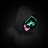 Halloween Scary Mask with LED Gloves Kit, LED Costume Mask EL Wire Light Up Mask for Halloween Costume Festival Cosplay (Green & Pink) - Glow-Paradise