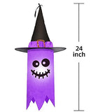 JOYIN 8 Pack 24" Halloween Light up Hanging Ghost with Remote Control, Halloween Light up Hanging Ghost Prop Decoration with Witch Black Hat for Halloween Trees, Patio, Bedroom, House Decorations - Glow-Paradise