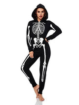 URATOT Women Skeleton Costume Glow in The Dark Halloween Onesie Pajama, Medium Black - Glow-Paradise