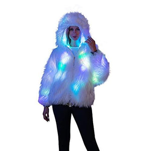 LED Coat – Fancy LED Light Faux Fur Jacket – Hooded Rave LED Jacket for Men and Women (M) - Glow-Paradise