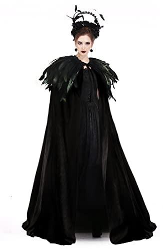 JEGERMIG Adult Dark Cloak Halloween Role Play Knight Cape Feather Cape Black - Glow-Paradise
