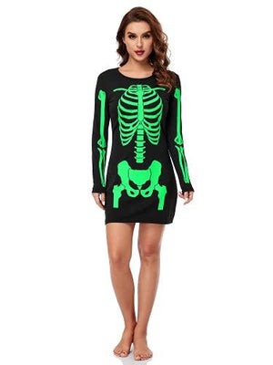 URATOT Halloween Costume for Women Glow in the Dark Skeleton Dress Long Sleeve Costume, Medium - Glow-Paradise