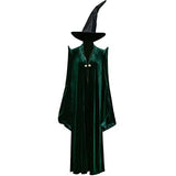 Professor Mcgonagall Costume Adult Women’s Green Velvet Cloak Cape Robe Black Witch Hat Halloween Party Accessory - Glow-Paradise