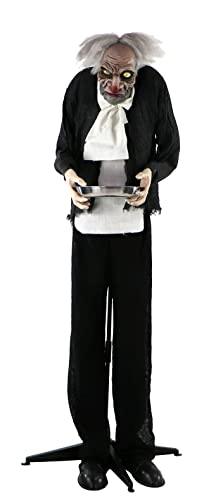 Haunted Hill Farm HHMAN-1FLSA Life-Size Animated Moaning Butler Prop Holding Silver Tray, Battery-Operated Indoor/Outdoor Halloween Decoration, Color 1 - Glow-Paradise