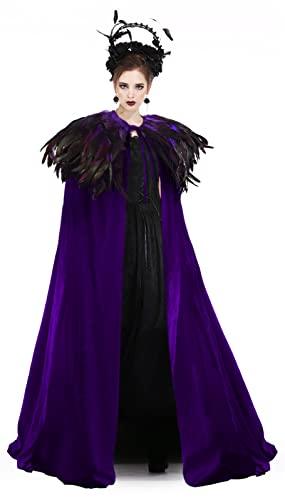 JEGERMIG 66in Adult Natural Feather and Cape Role Play Party Witch Cloak Purple - Glow-Paradise