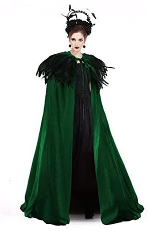 JEGERMIG Gothic Ladies Long Cape Cloak Solid Color Coat Cloak with Masquerade Costume Cloak Green - Glow-Paradise