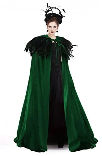 JEGERMIG Gothic Ladies Long Cape Cloak Solid Color Coat Cloak with Masquerade Costume Cloak Green - Glow-Paradise