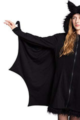 Woman’s Black Bat Zip Hoodie Halloween Costumes for Adults (Small) - Glow-Paradise