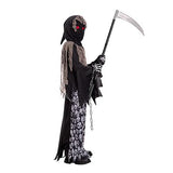 Grim Reaper Costume for Kids Phantom Halloween Costume with Creepy Red Glowing Eyes, Skull Gloves Scythe included - Glow-Paradise