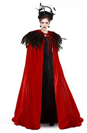 JEGERMIG Velvet Unlined Cape Medieval Vampire Role Play Cloak Halloween Coat Red - Glow-Paradise