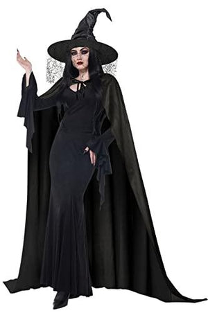 HOMELEX Black Adult Witch Hat Cape Full Length Witches Hat Robe Halloween Cloak - Glow-Paradise