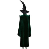 Professor Mcgonagall Costume Adult Women’s Green Velvet Cloak Cape Robe Black Witch Hat Halloween Party Accessory - Glow-Paradise
